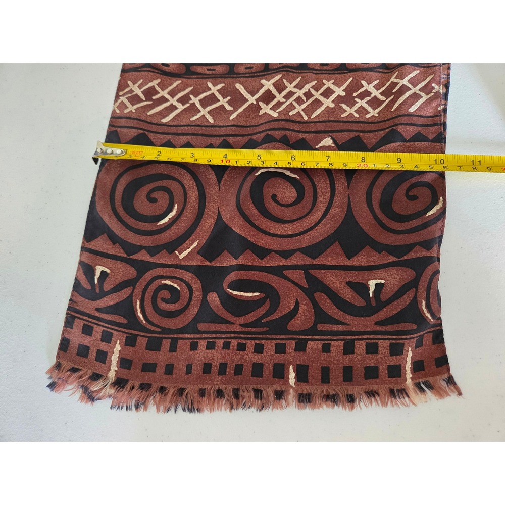 Studio New York 100% Silk Scarf Brown Black Tribal Geometric Print Fringed Korea - Picture 4 of 6